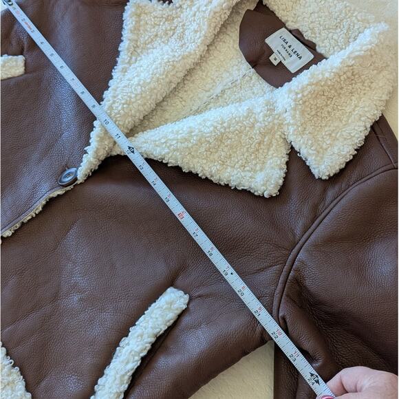 NA-KD Lisa & Lena Brown Aviator Teddy Faux Leather Button Jacket, sz EU 38/US 8 - Picture 7 of 13